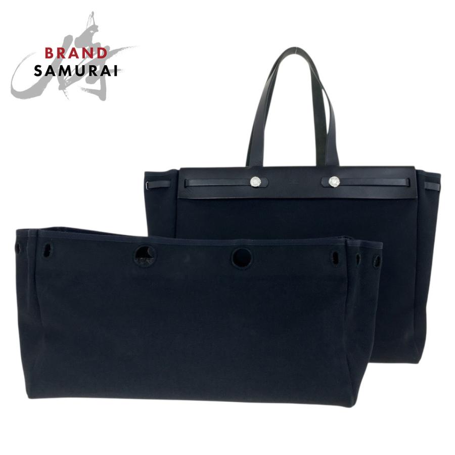 美品 HERMES エルメス エールバッグ カバスGM 替えバッグ付き ブラック シルバー金具 キャンバス/レザー  トートバッグ ??F刻印 504218 | HERMES
