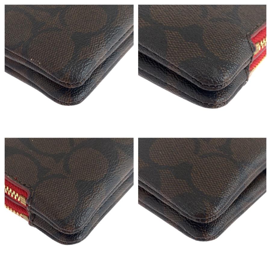 美品 COACH コーチ シグネチャー ブラウン レッド ゴールド金具 PVC/レザー F87591 ポーチ 小物入れ レディース 504222 | COACH | 02