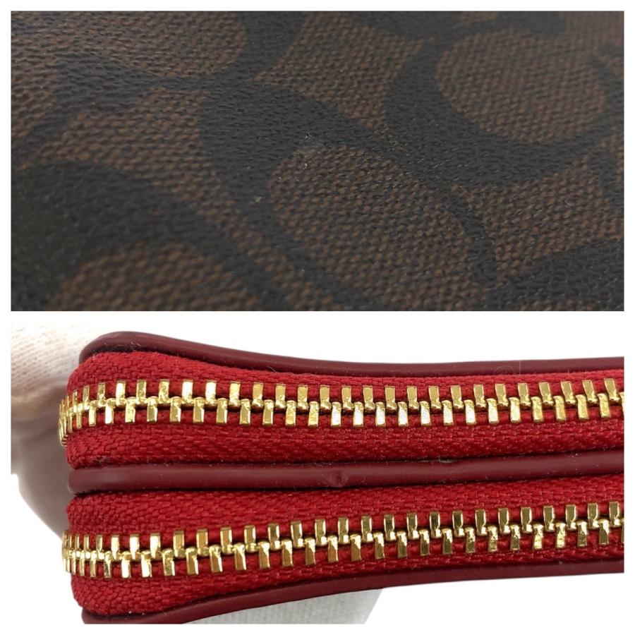 美品 COACH コーチ シグネチャー ブラウン レッド ゴールド金具 PVC/レザー F87591 ポーチ 小物入れ レディース 504222 | COACH | 03