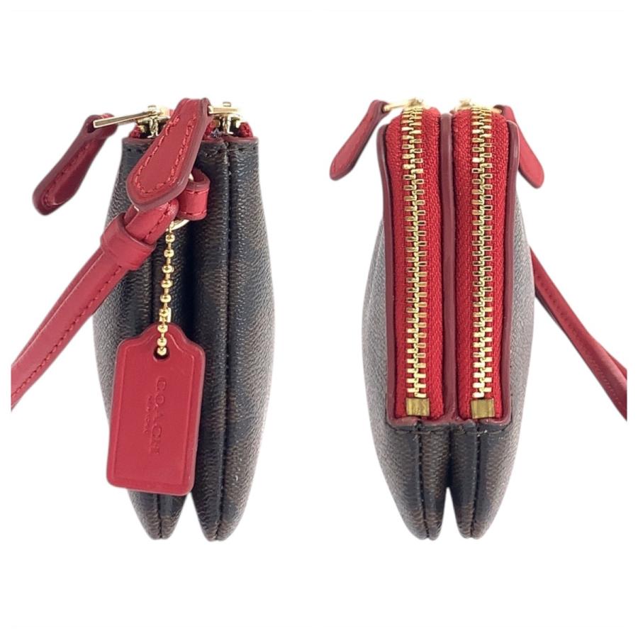 美品 COACH コーチ シグネチャー ブラウン レッド ゴールド金具 PVC/レザー F87591 ポーチ 小物入れ レディース 504222 | COACH | 07