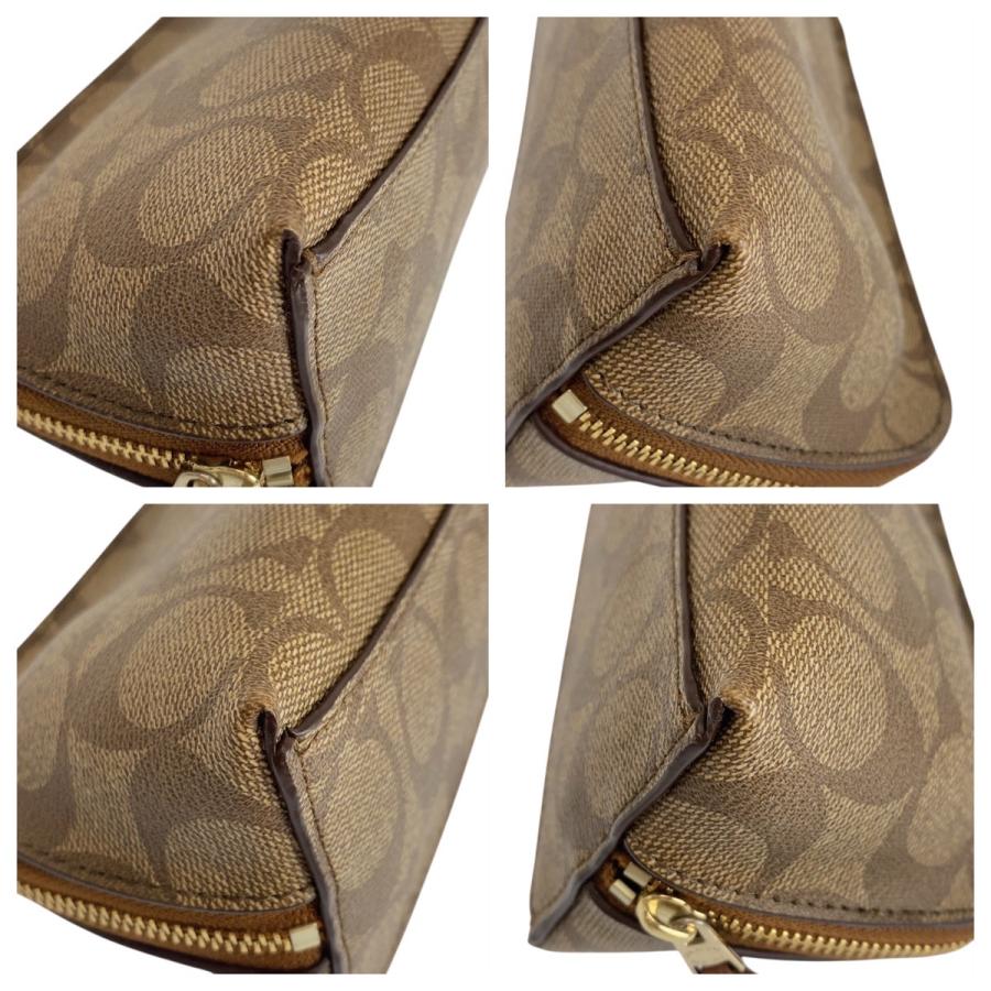 美品 COACH コーチ シグネチャー ベージュ キャメル ゴールド金具 PVC F53385 ポーチ 化粧ポーチ レディース 504229 | COACH | 02