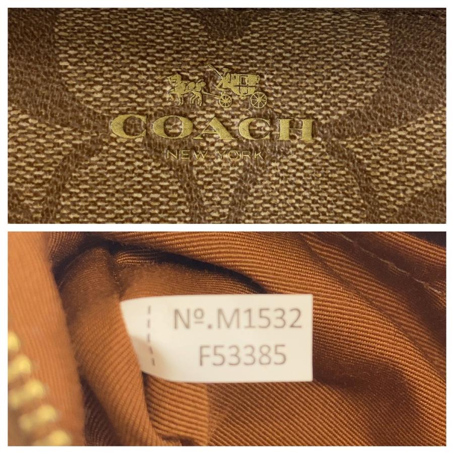 美品 COACH コーチ シグネチャー ベージュ キャメル ゴールド金具 PVC F53385 ポーチ 化粧ポーチ レディース 504229 | COACH | 03