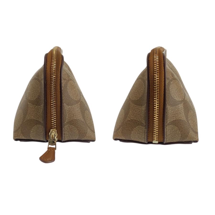 美品 COACH コーチ シグネチャー ベージュ キャメル ゴールド金具 PVC F53385 ポーチ 化粧ポーチ レディース 504229 | COACH | 05