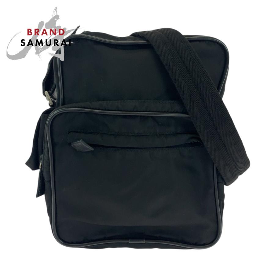 PRADA 美品 プラダ テスート 三角ロゴプレート ブラック 黒 シルバー