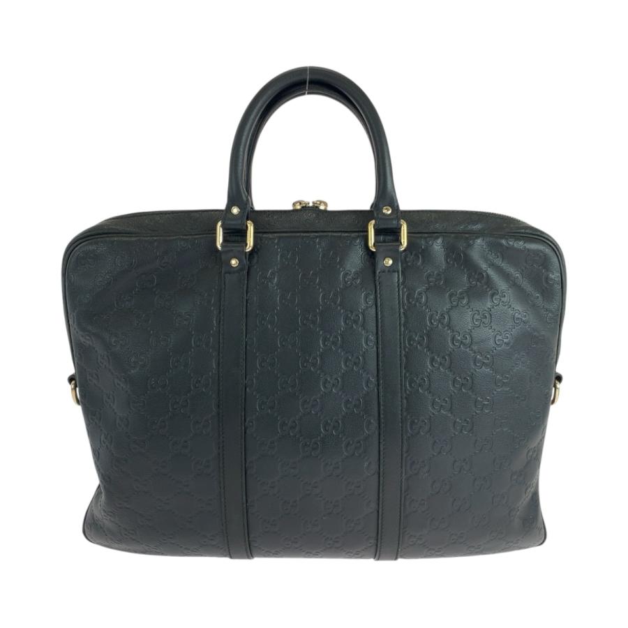 GUCCI レザー ハンドバッグ 型押し メンズ GUCCI（グッチ） 美品 グッチシマ ブラック 黒 シルバー金具 レザー