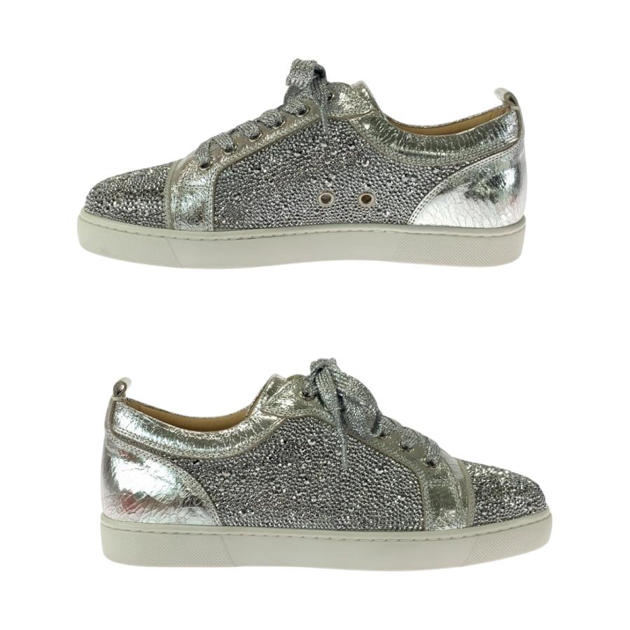 美品 Christian Louboutin クリスチャンルブタン ルイスジュニア スワロフスキー サイズ38 シルバー 3180154 スニーカー 504488
