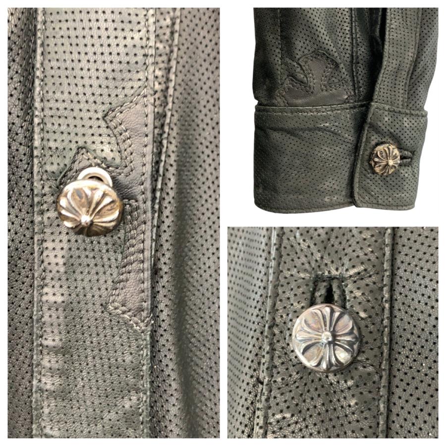 クロムハーツ レザー　シャツ　パンチングタイプ　希少のLサイズタグ　売り切り CHROME HEARTS クロムハーツ クロスパッチ クロスボールボタン