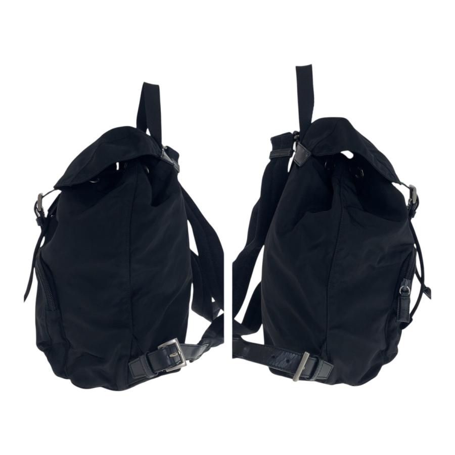 プラダ リュック 三角ロゴ 巾着 ナイロン レザー 黒 ✨️美品 プラダ ナイロン レザー 三角ロゴ 巾着 リュック