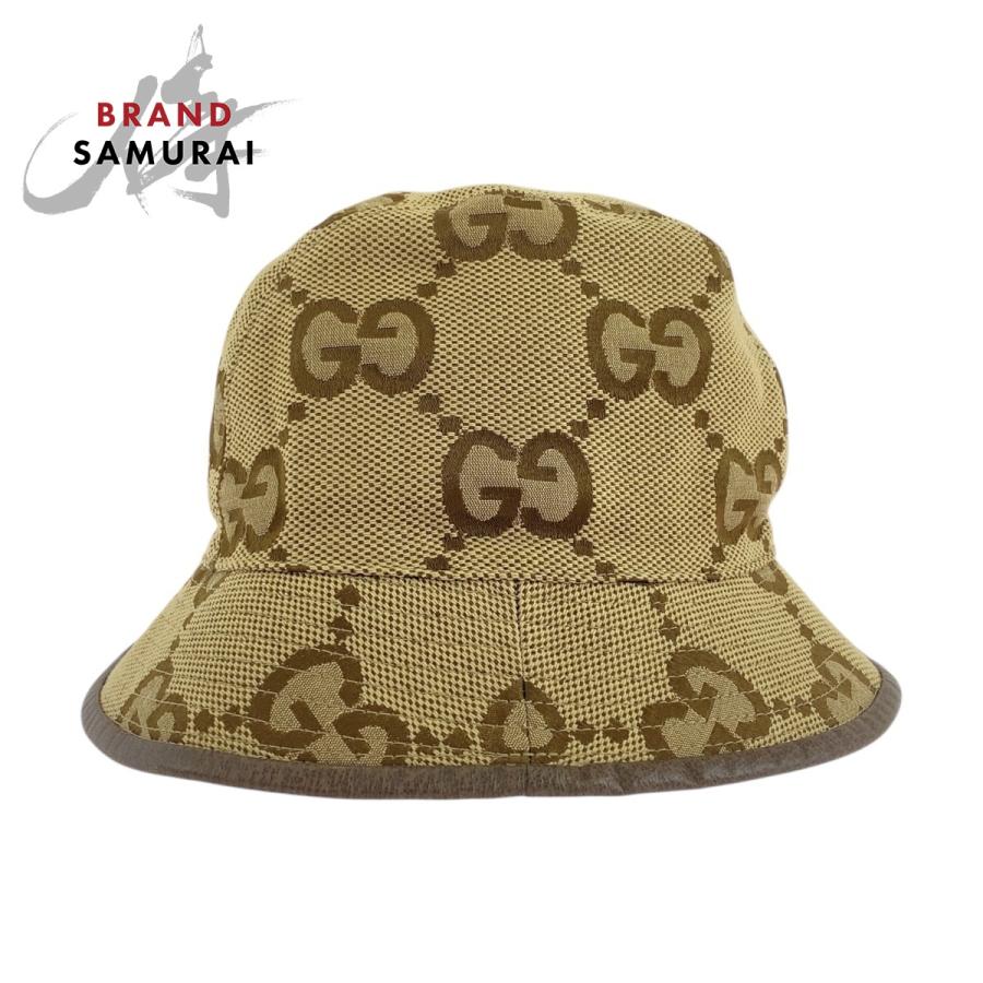 GUCCI グッチ ジャンボGG 58cm/サイズL ベージュ ブラウン キャンバス 681256 バケットハット 男女兼用 レディース 504659 | GUCCI