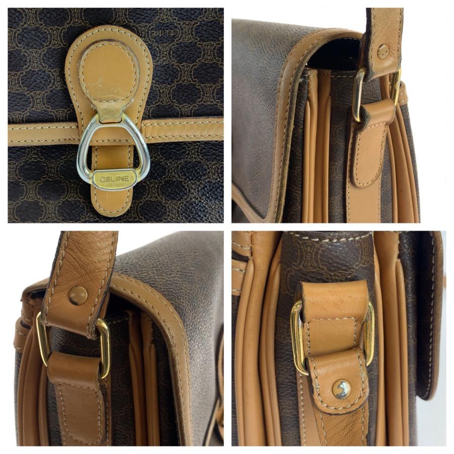 美品 CELINE セリーヌ ヴィンテージ マカダム柄 ブラウン ゴールド金具 PVC /レザー 斜め掛け ショルダーバッグ ポシェット レディース 504741 【中古】 CELINE（セリーヌ） 美品 ヴィンテージ マカダム柄 ブラウン ゴールド