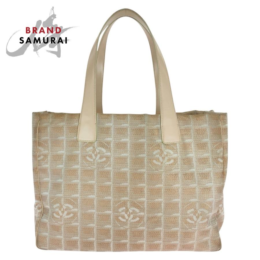 シャネルニュートラベルライントートバッグベージュココマークキャンバス