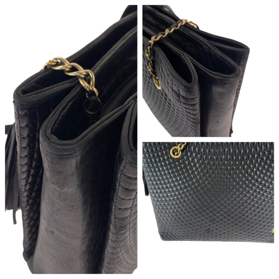 【極美品】バリー トートバッグ キルティング レザー 手提げ 黒 A4可 通勤 Bally BALLY バリー ヴィンテージ キルティング フリンジ