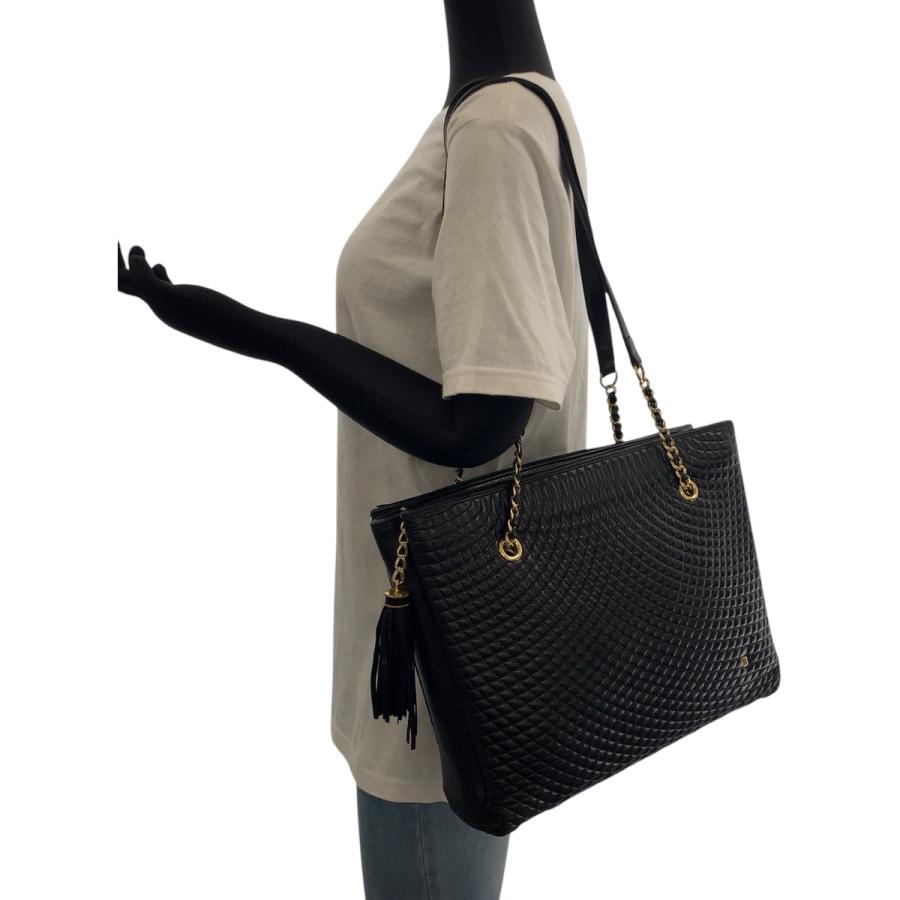 【極美品】バリー トートバッグ キルティング レザー 手提げ 黒 A4可 通勤 Bally BALLY バリー ヴィンテージ キルティング フリンジ