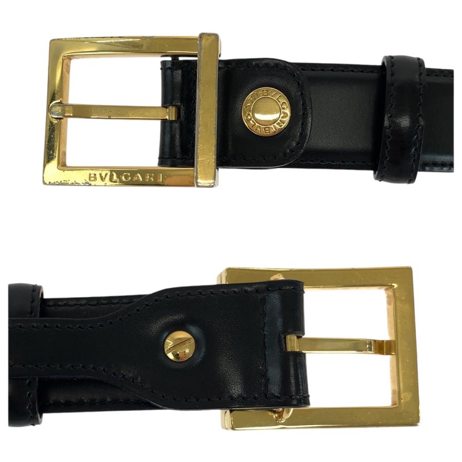 BVLGARI ブルガリ スクエアバックル ブラック 黒 ゴールド金具 レザー ベルト バックル メンズ 504921 【中古】 BVLGARI（ブルガリ） スクエアバックル ブラック 黒 ゴールド金具