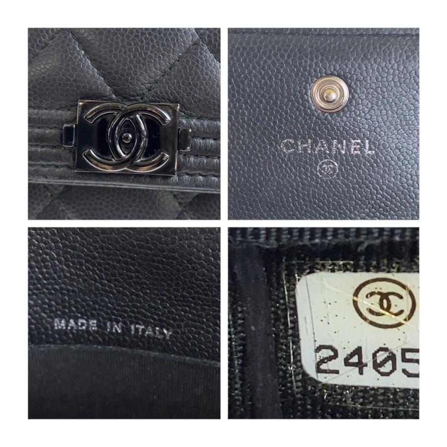 美品CHANEL ボーイシャネルキャビアスキン長財布ココマーク黒