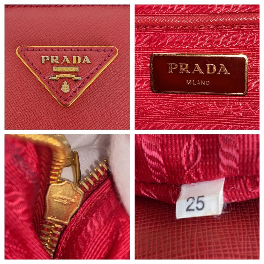 PRADA プラダ サフィアーノ 三角ロゴプレート レッド ゴールド金具 レザー ハンドバッグ ショルダーバッグ 2WAY レディース 504992