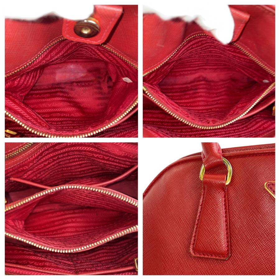 PRADA プラダ サフィアーノ 三角ロゴプレート レッド ゴールド金具 レザー ハンドバッグ ショルダーバッグ 2WAY レディース 504992