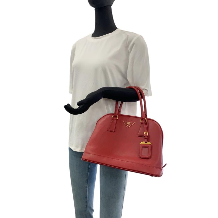 PRADA プラダ サフィアーノ 三角ロゴプレート レッド ゴールド金具 レザー ハンドバッグ ショルダーバッグ 2WAY レディース 504992