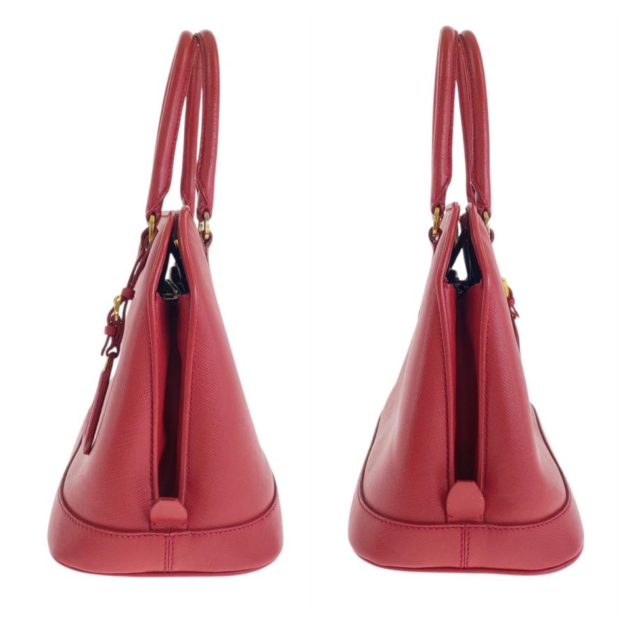 PRADA プラダ サフィアーノ 三角ロゴプレート レッド ゴールド金具 レザー ハンドバッグ ショルダーバッグ 2WAY レディース 504992