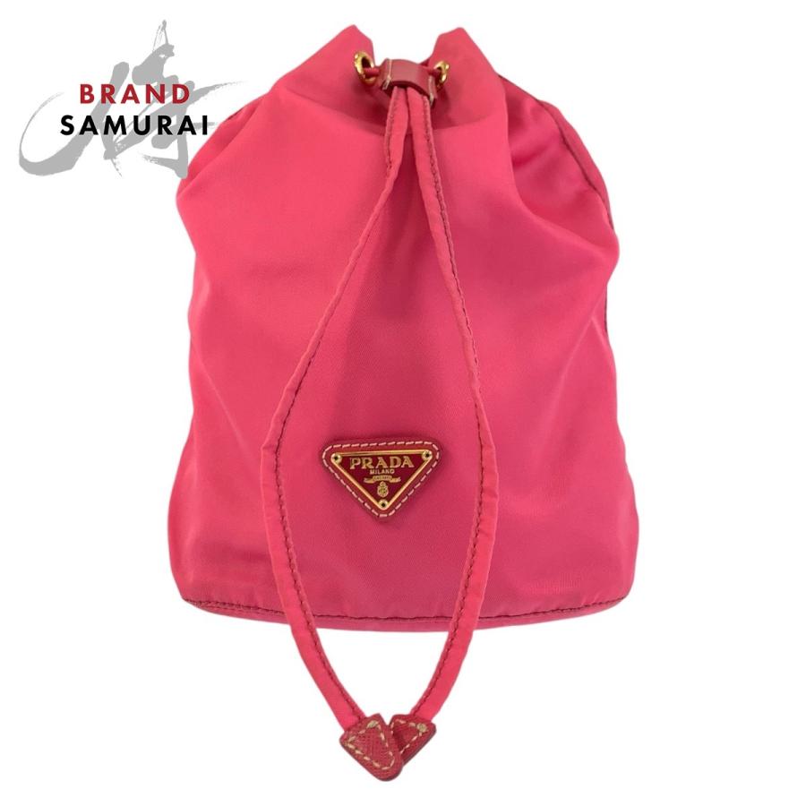 PRADA 美品 プラダ テスート 三角ロゴプレート ピンク ゴールド