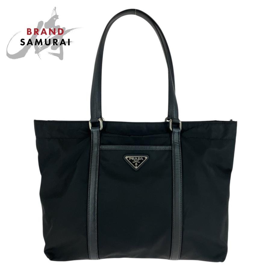 PRADA 美品 プラダ テスート 三角ロゴプレート ブラック 黒 ナイロン 