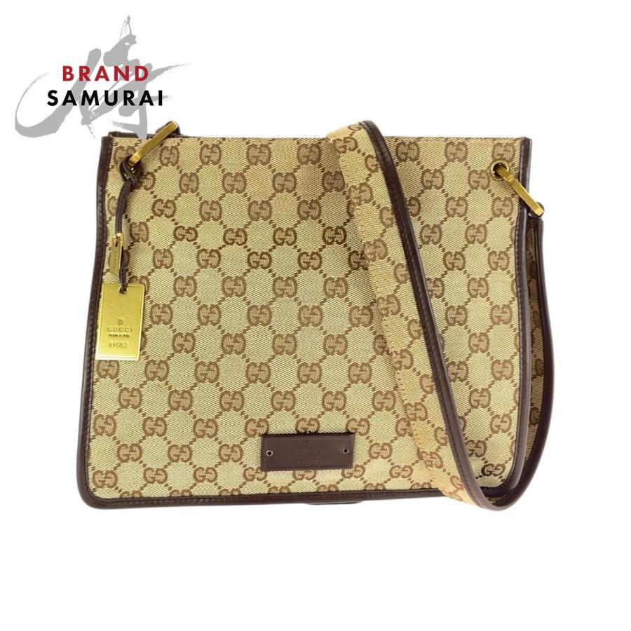 GUCCI（グッチ） 美品 ベージュ ブラウン GGキャンバス/レザー 91762