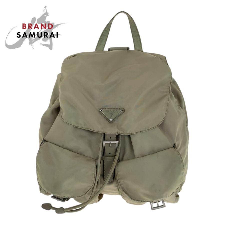 PRADA プラダ　テスート　リュック　バックパック　三角プレート　ナイロン PRADA（プラダ） テスート 三角ロゴプレート カーキ シルバー金具