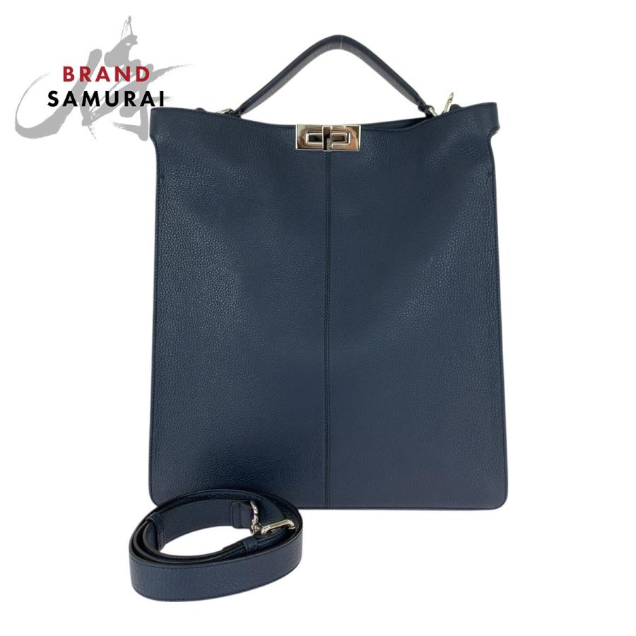 美品 FENDI フェンディ ピーカブー アイシーユー  ネイビー シルバー金具 レザー ショルダーバッグ トートバッグ 2way メンズ 505131 | FENDI