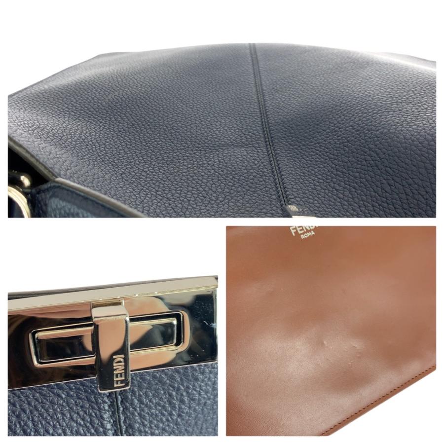美品 FENDI フェンディ ピーカブー アイシーユー  ネイビー シルバー金具 レザー ショルダーバッグ トートバッグ 2way メンズ 505131 | FENDI | 04