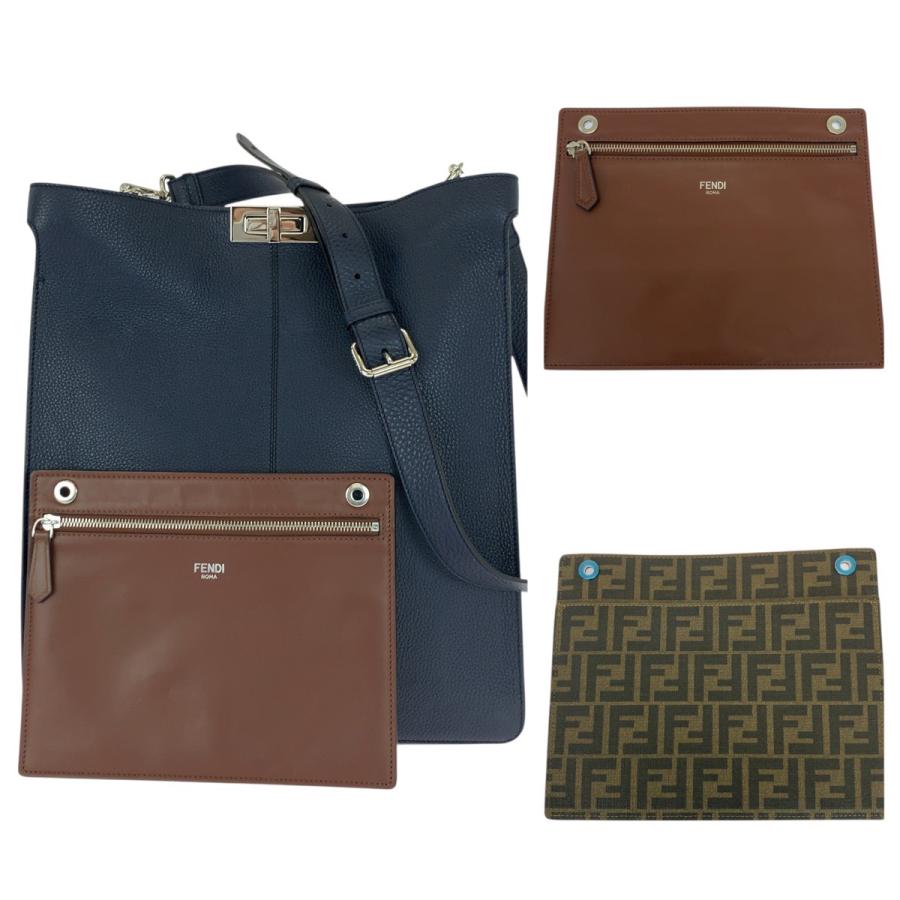 美品 FENDI フェンディ ピーカブー アイシーユー  ネイビー シルバー金具 レザー ショルダーバッグ トートバッグ 2way メンズ 505131 | FENDI | 05