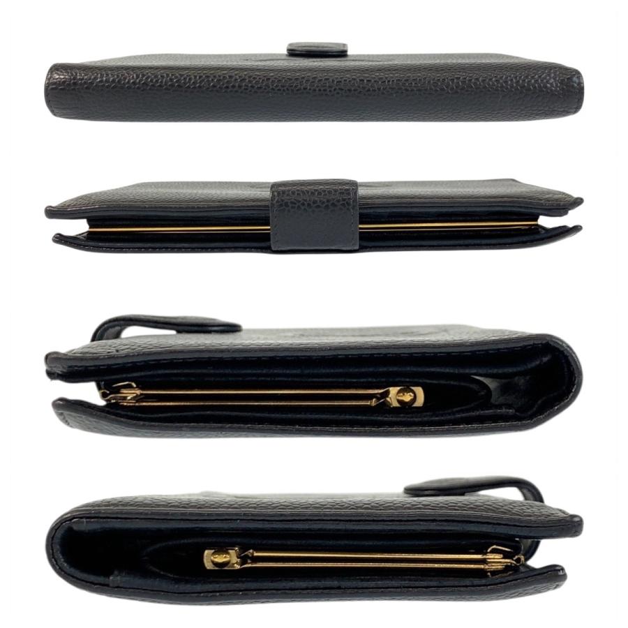 美品 CHANEL シャネル ヴィンテージ ココマーク ブラック 黒 ゴールド金具 キャビアスキン 折財布 がま口 コンパクトウォレット レディース 505145 【中古】 CHANEL（シャネル） 美品 ヴィンテージ ココマーク ブラック 黒