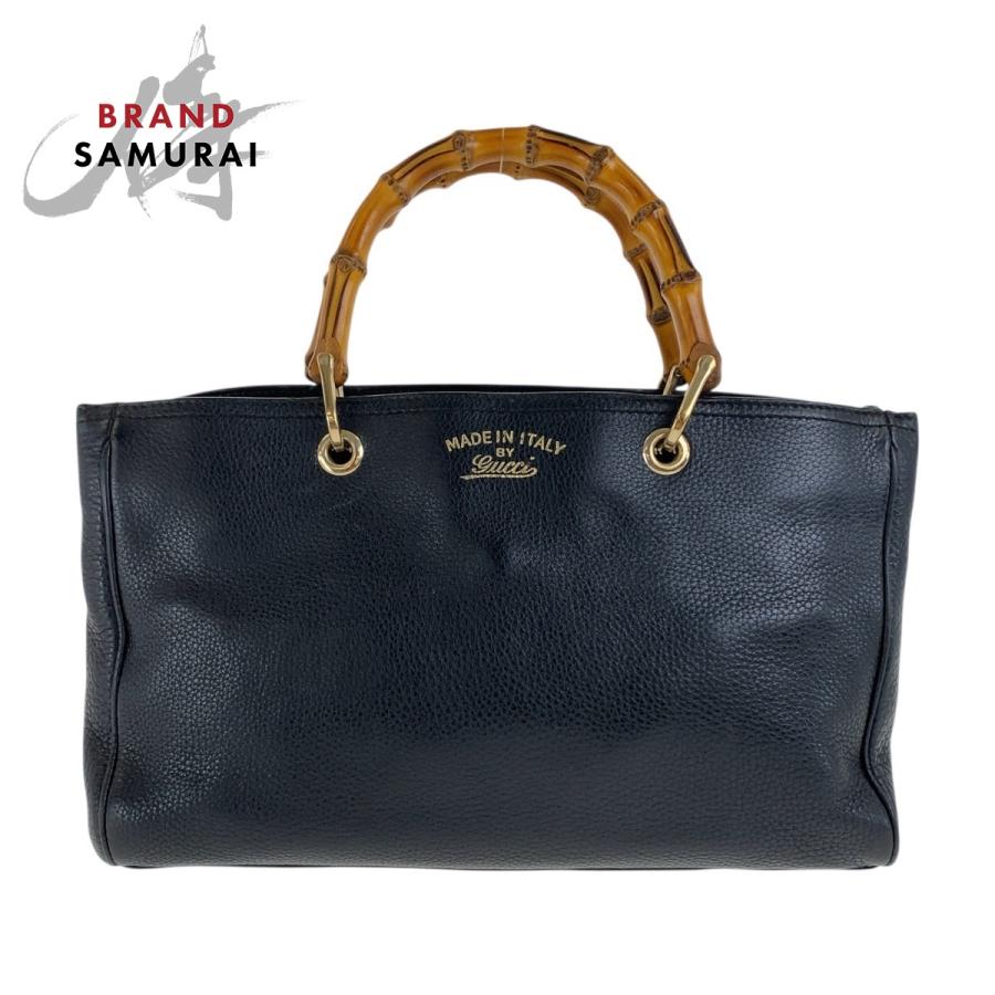 ✨美品✨GUCCI ハンドバッグ バンブー 黒 ブラック ゴールド金具 レザー GUCCI 美品 グッチ バンブー ショッパー ブラック 黒 ゴールド金具