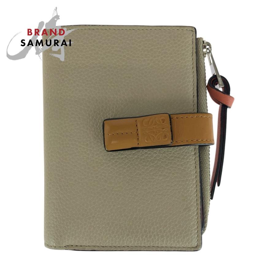 LOEWE 美品 ロエベ アナグラム ベージュ ブラウン シルバー金具 レザー  