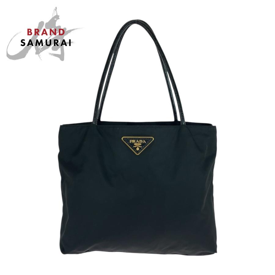 PRADA プラダ ハンドバッグ 三角ロゴ テスートナイロン ブラック PRADA 美品 プラダ テスート 三角ロゴプレート ブラック 黒