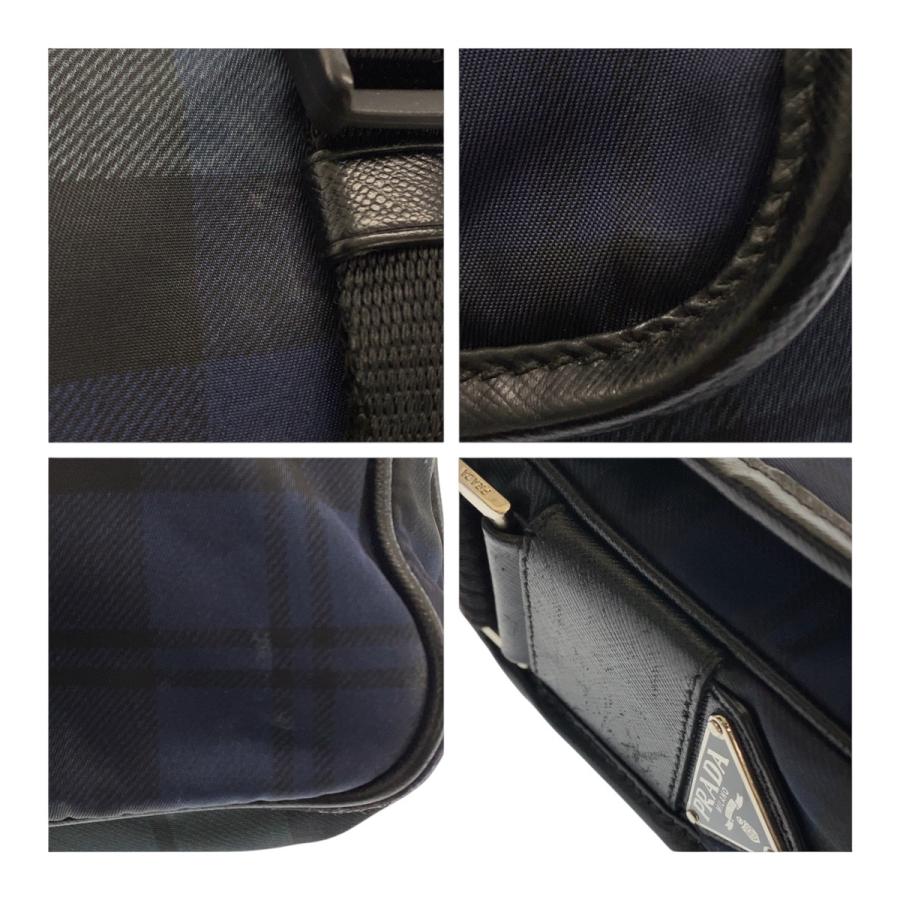 美品 PRADA プラダ テスート 三角ロゴプレート チェック柄 緑 青 黒 シルバー金具 ナイロン ショルダーバッグ メンズ 505201_4