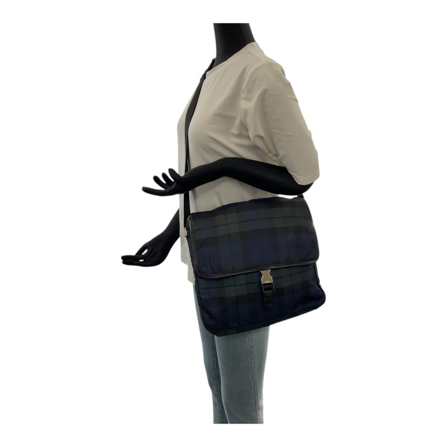 美品 PRADA プラダ テスート 三角ロゴプレート チェック柄 緑 青 黒 シルバー金具 ナイロン ショルダーバッグ メンズ 505201_6