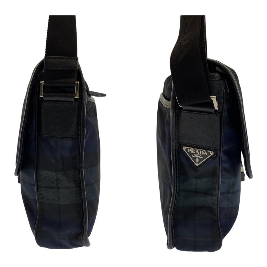 美品 PRADA プラダ テスート 三角ロゴプレート チェック柄 緑 青 黒 シルバー金具 ナイロン ショルダーバッグ メンズ 505201_7