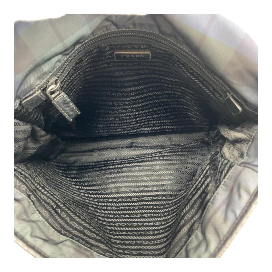 美品 PRADA プラダ テスート 三角ロゴプレート チェック柄 緑 青 黒 シルバー金具 ナイロン ショルダーバッグ メンズ 505201_8