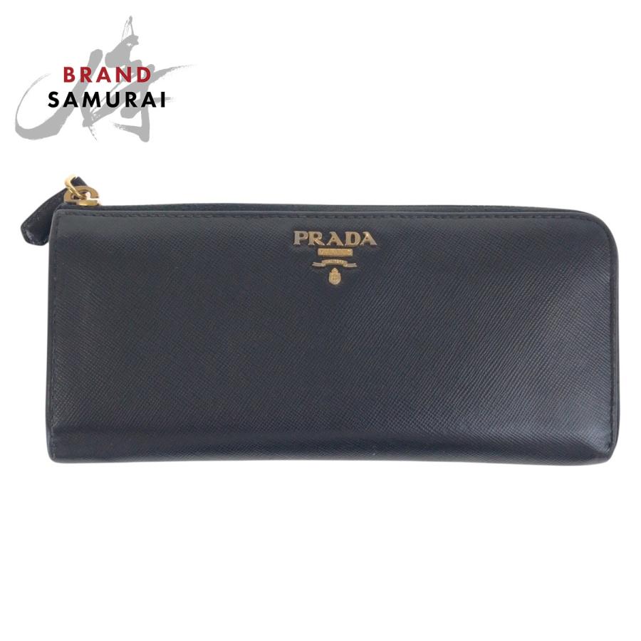 PRADA 長財布 サフィアーノ レザー ロゴ 金具 ゴールド ブラック PRADA プラダ サフィアーノ ロゴ ブラック 黒 ゴールド金具 レザー 長