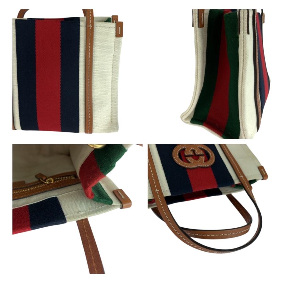 美品 GUCCI グッチ インターロッキング ホワイト ブラウン ゴールド金具 キャンバス ショルダーバッグ トートバッグ 2way 505273 | GUCCI | 04