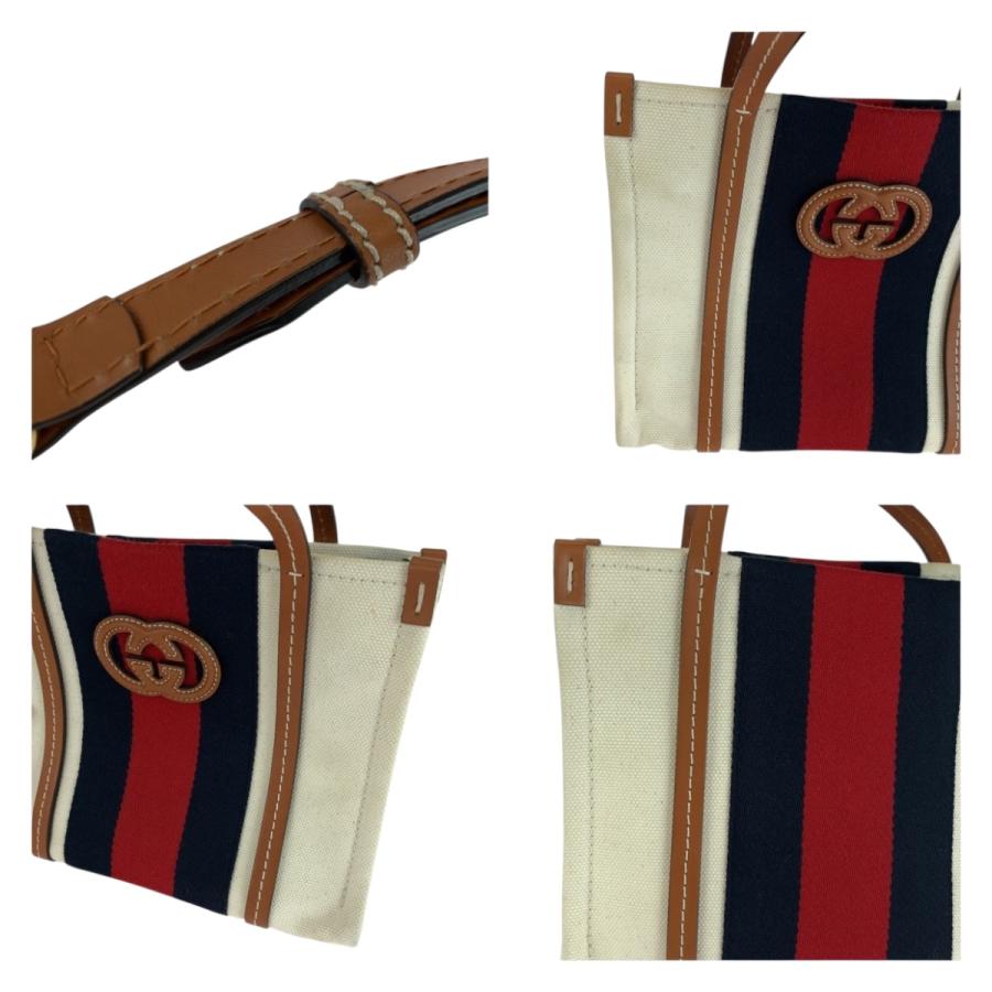 美品 GUCCI グッチ インターロッキング ホワイト ブラウン ゴールド金具 キャンバス ショルダーバッグ トートバッグ 2way 505273 | GUCCI | 05