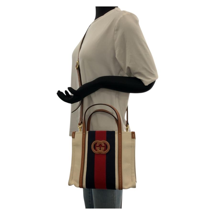 美品 GUCCI グッチ インターロッキング ホワイト ブラウン ゴールド金具 キャンバス ショルダーバッグ トートバッグ 2way 505273 | GUCCI | 06