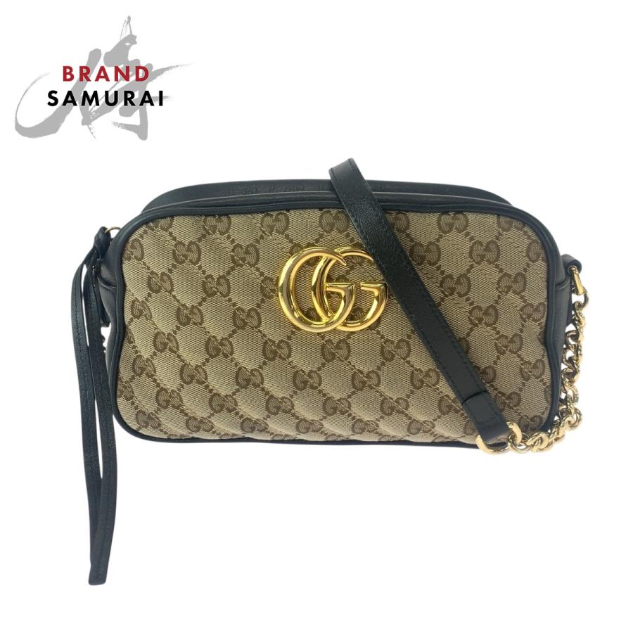 美品 GUCCI グッチ GGマーモント キルティング ベージュ ブラウン ゴールド金具 GGキャンバス 447632 ショルダーバッグ レディース 505319 【中古】 GUCCI（グッチ） 美品 GGマーモント キルティング ベージュ ブラウン