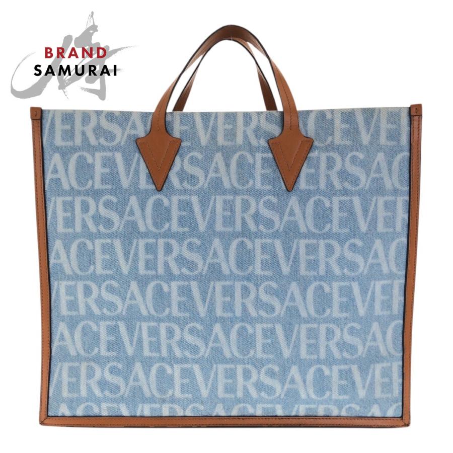 美品 VERSACE ヴェルサーチ オールオーバー デニム ブルー ブラウン 