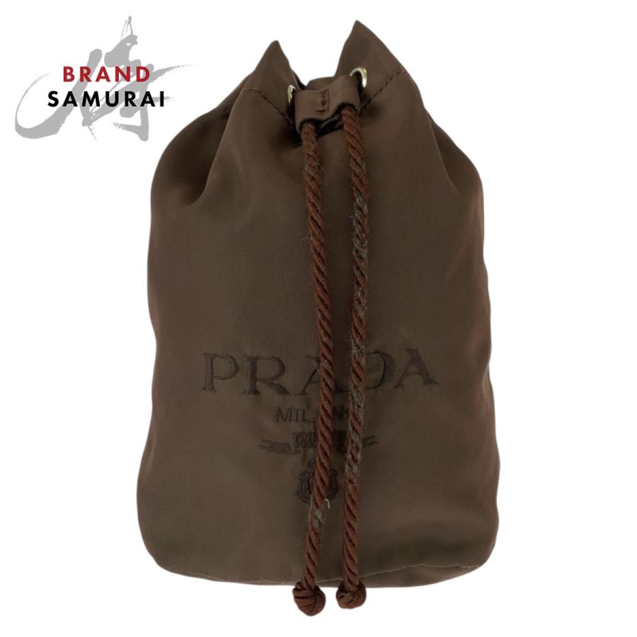 PRADA プラダ テスート ロゴ ブラウン ゴールド金具 ナイロン ポーチ  
