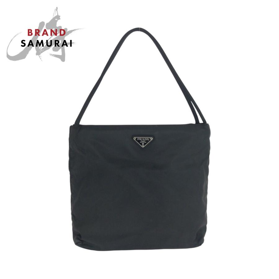 美品✨プラダ ショルダーバッグ 三角ロゴプレート テスートナイロン レザー 黒 PRADA（プラダ） テスート 三角ロゴプレート ブラック 黒 シルバー金具