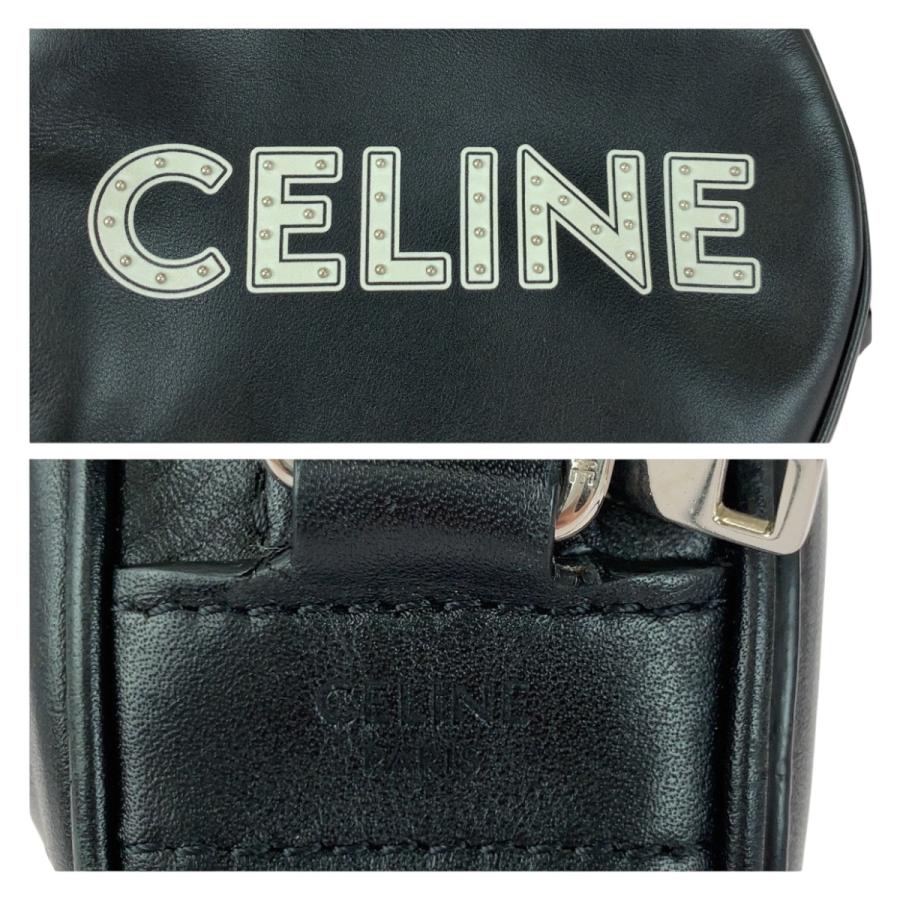 美品 CELINE セリーヌ ダンシングキッド ロゴスタッズ ブラック 黒 ホワイト シルバー金具 レザー 195883DDJ.38SI ショルダーバッグ 505462_3