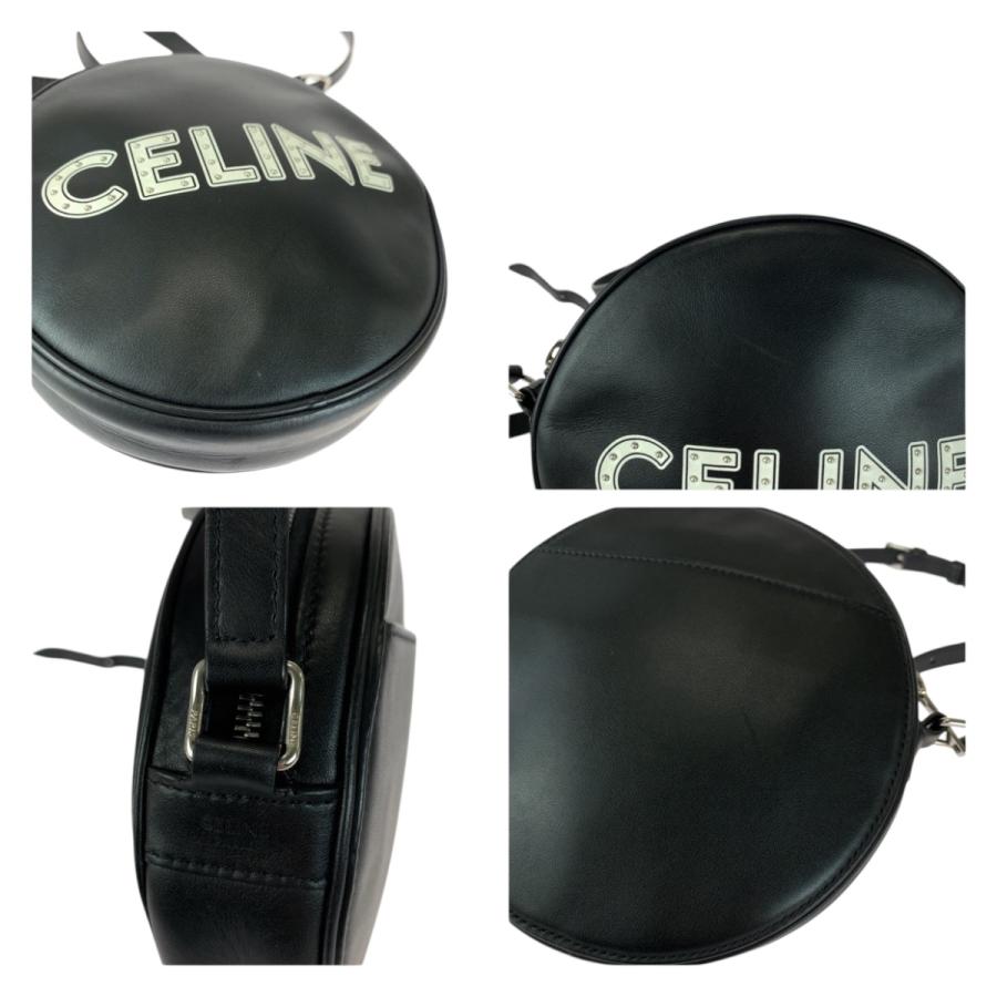 美品 CELINE セリーヌ ダンシングキッド ロゴスタッズ ブラック 黒 ホワイト シルバー金具 レザー 195883DDJ.38SI ショルダーバッグ 505462_5