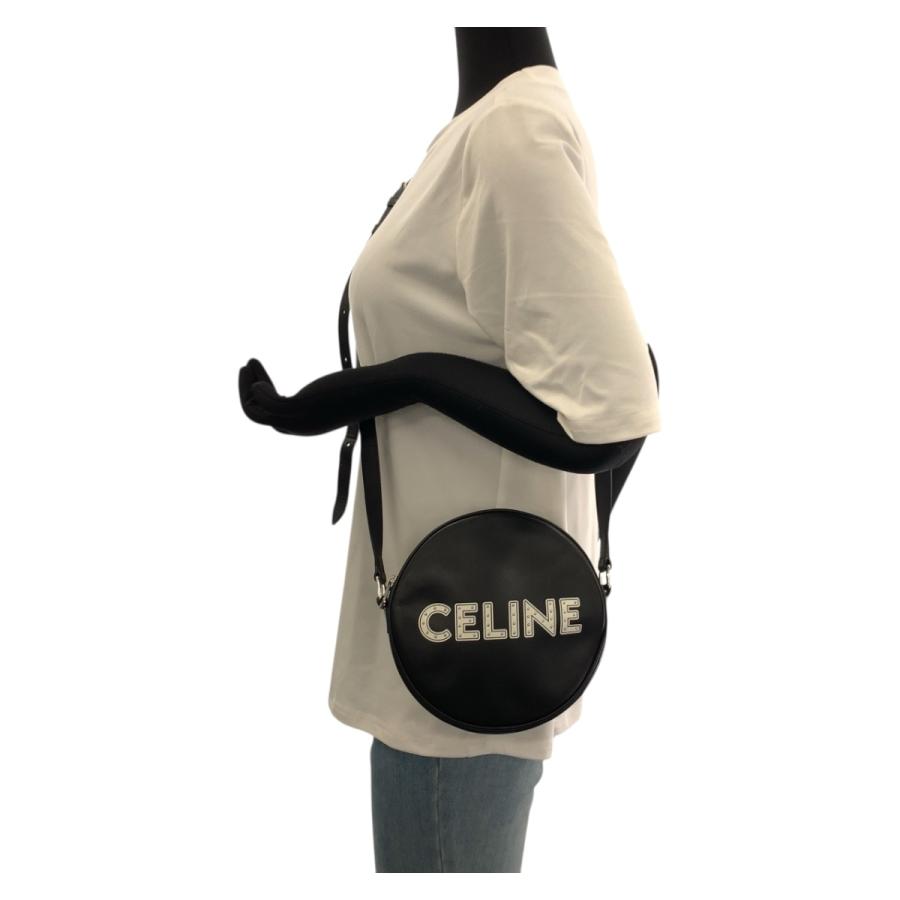 美品 CELINE セリーヌ ダンシングキッド ロゴスタッズ ブラック 黒 ホワイト シルバー金具 レザー 195883DDJ.38SI ショルダーバッグ 505462_6