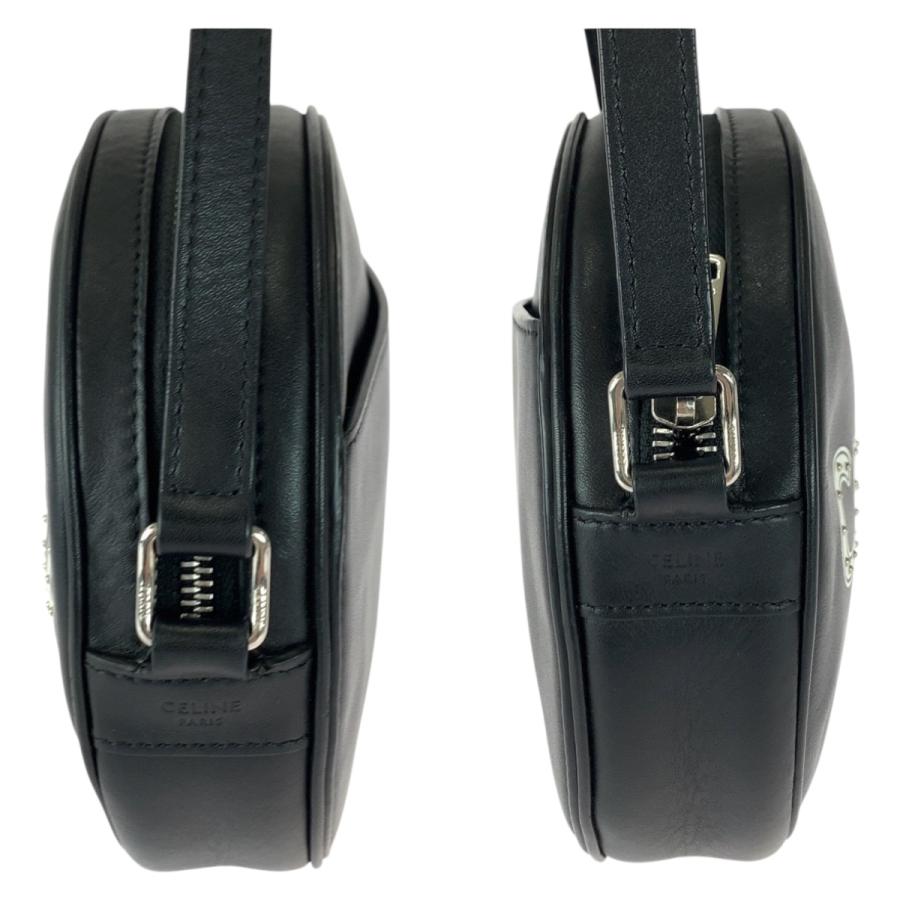 美品 CELINE セリーヌ ダンシングキッド ロゴスタッズ ブラック 黒 ホワイト シルバー金具 レザー 195883DDJ.38SI ショルダーバッグ 505462_7